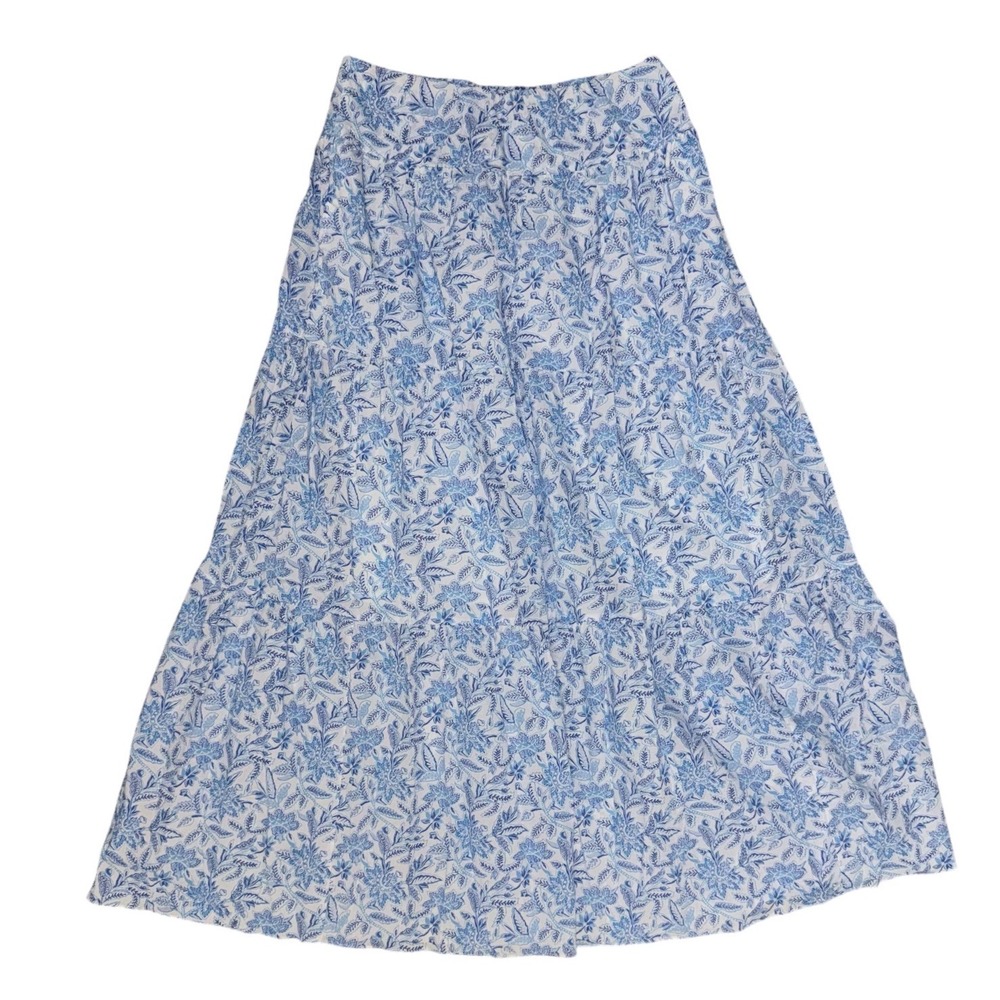 J. McLaughlin Medium Ophelia Blue Voile‎ Floral Tiered Ruffle A-Line Skirt NWT